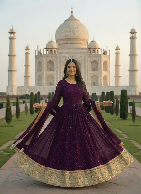 KB 3308 Faux Georgette Gown With Dupatta Wholesale Suppliers In India